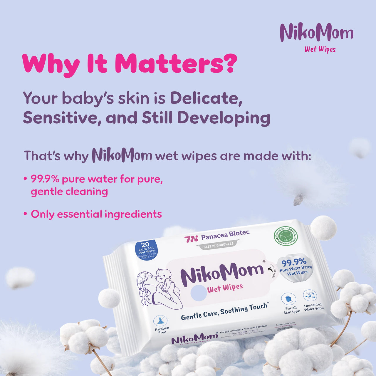 NikoMom 99.9% Pure Water Wet Wipes